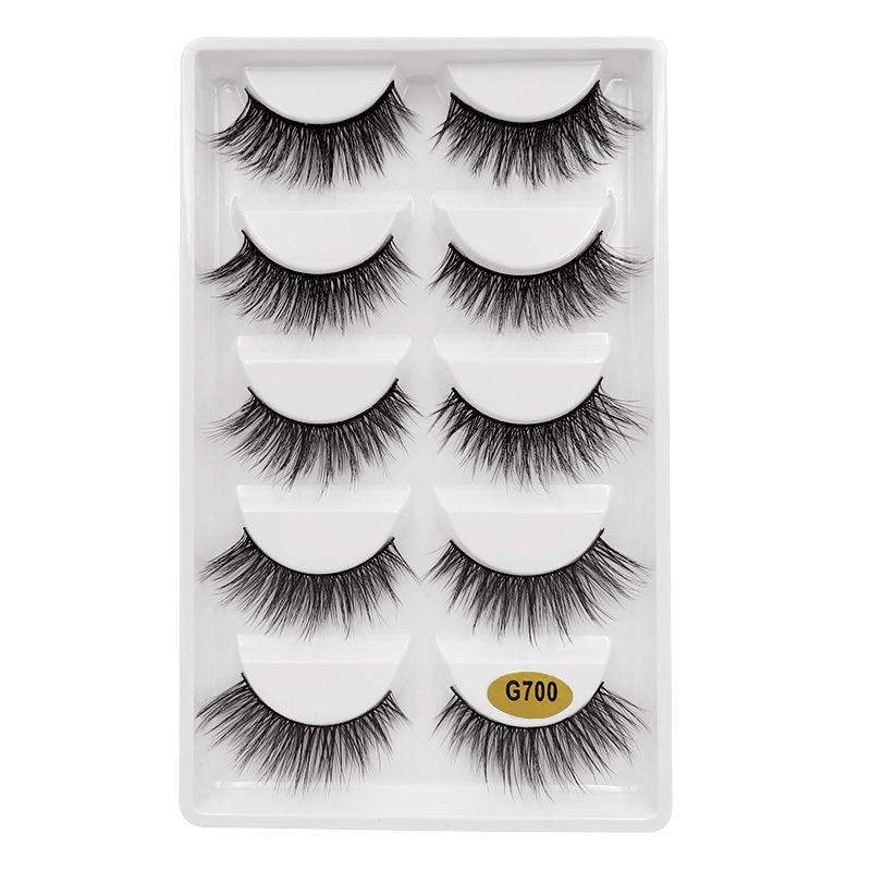 5-pair 3D faux mink false eyelashes G700, black