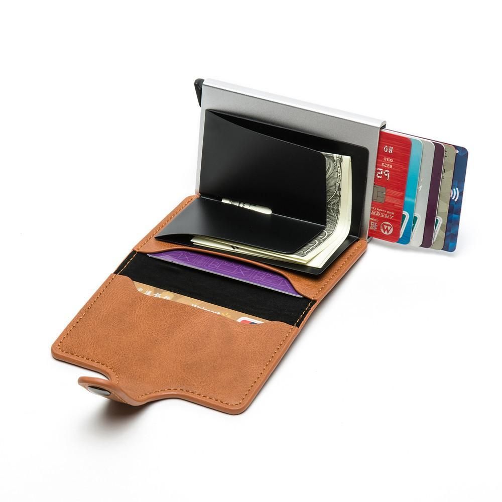5 Cards Wallet Card Holder with RFID NFC Protection, Light brown