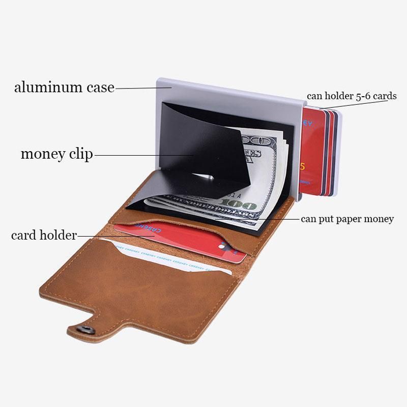 5 Cards Wallet Card Holder with RFID NFC Protection, Light brown