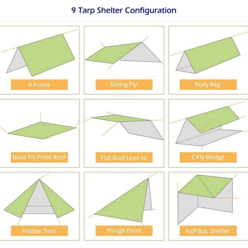 Camping Waterproof Tarpaulin Portable Ripstop Rain Tarp Sunshade for Hiking Picnic, 300 x 290cm