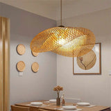 E27 Bamboo Rattan Pendant Light Vintage Adjustable Woven Chandelier for Dining Office Cafe, 40cm - Front View
