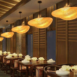 E27 Bamboo Rattan Pendant Light Vintage Adjustable Woven Chandelier for Dining Office Cafe, 40cm