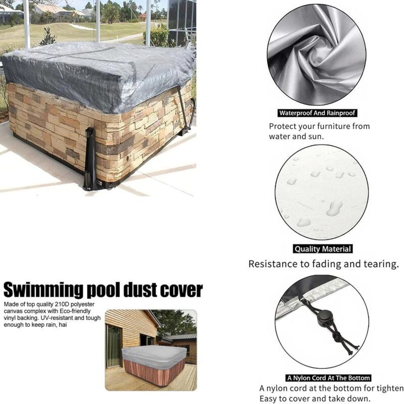 Square Hot Tub Spa Cover Waterproof 190T Polyester Anti Dust Anti UV with Storage Bag Black Coffee, 207 x 207 x 30cm