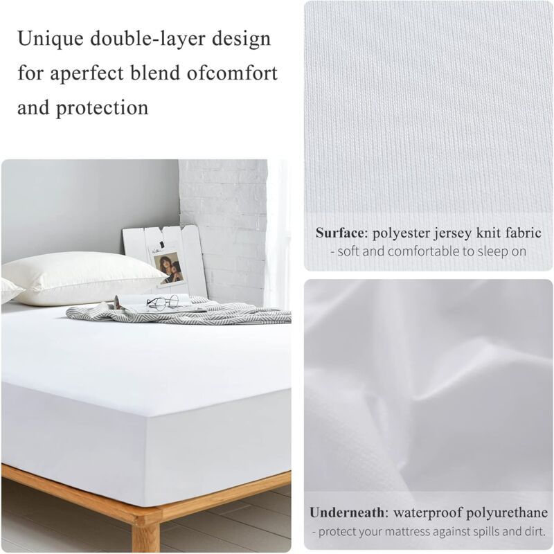 Waterproof Breathable Quiet Washable Mattress Protector for King Bed, 140 x 200 x 30cm