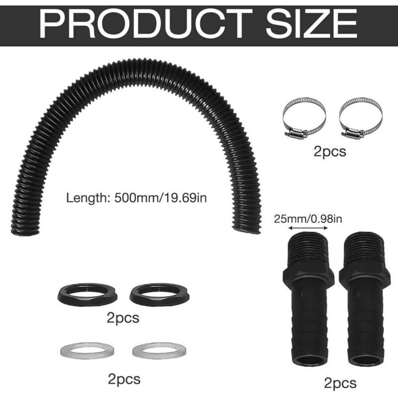Rain Barrel Connection Hose Kit with 2 Hose Sockets and Locknut, 50cm Hose 25mm Socket