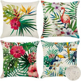 4 Pack Waterproof Outdoor Cushion Covers Tropical Plant Flower Bird Pattern for Patio Sofa, 45 x 45cm