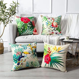 4 Pack Waterproof Outdoor Cushion Covers Tropical Plant Flower Bird Pattern for Patio Sofa, 45 x 45cm - Front View