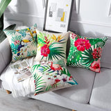 4 Pack Waterproof Outdoor Cushion Covers Tropical Plant Flower Bird Pattern for Patio Sofa, 45 x 45cm - Top-Down View