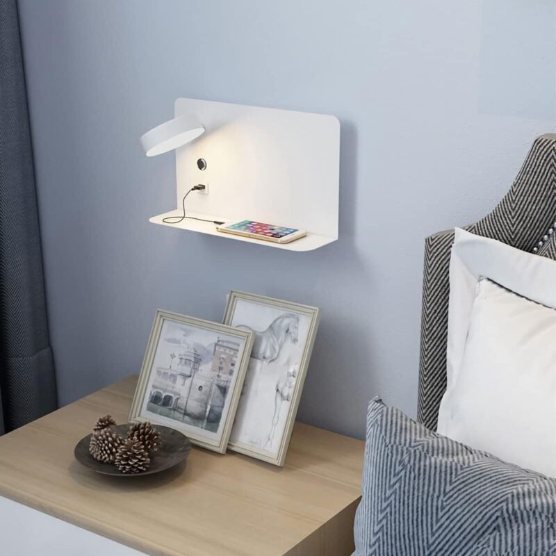 Left Side Adjustable LED Wall Light 12W with USB Charging Switch and 3 Color Temperatures, 330 Degree Rotation