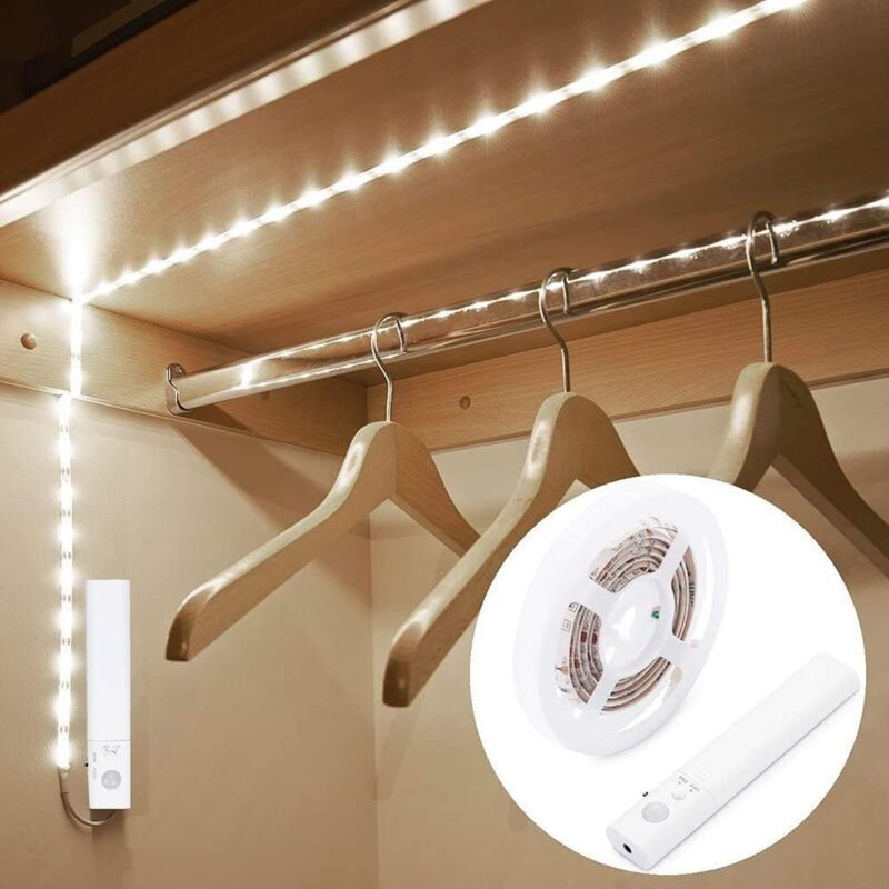 LED Motion Sensor Strip Light Battery Operated Auto On Off for Closet Stairs Kitchen, 1M