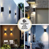 2 Pack Outdoor Wall Lights Aluminum Up Down IP44 Waterproof Black Lamps for Patio Garden Balcony Porch - Top-Down View