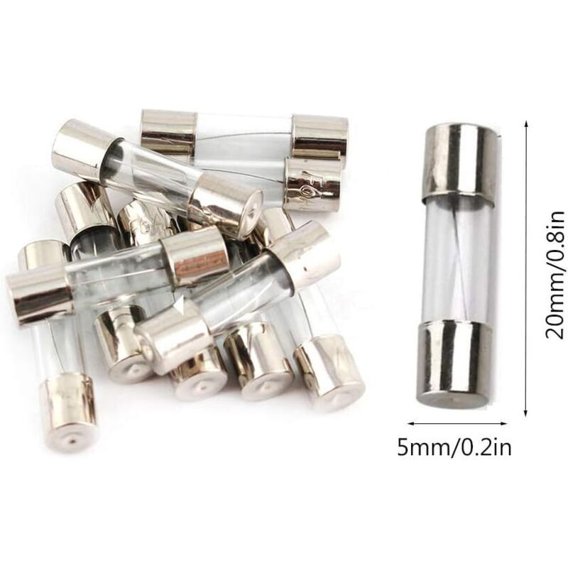 100 Pack Glass Fuse Assortment in Box, 5 x 20mm 0.2A to 20A