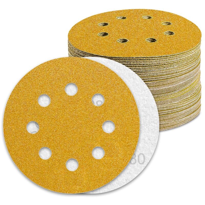 100 Pack Sanding Discs Grit 80 Sandpaper for Eccentric Sander, 125mm 5in