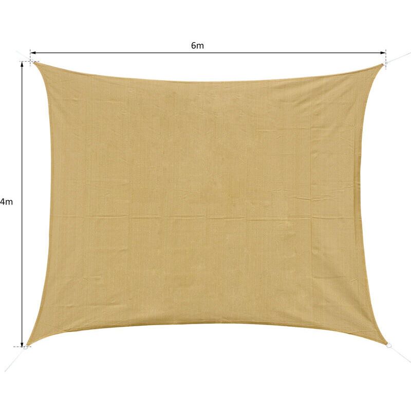 210D Rectangular Shade Sail Solar Canvas Sun Awning Sand, 4 x 6m