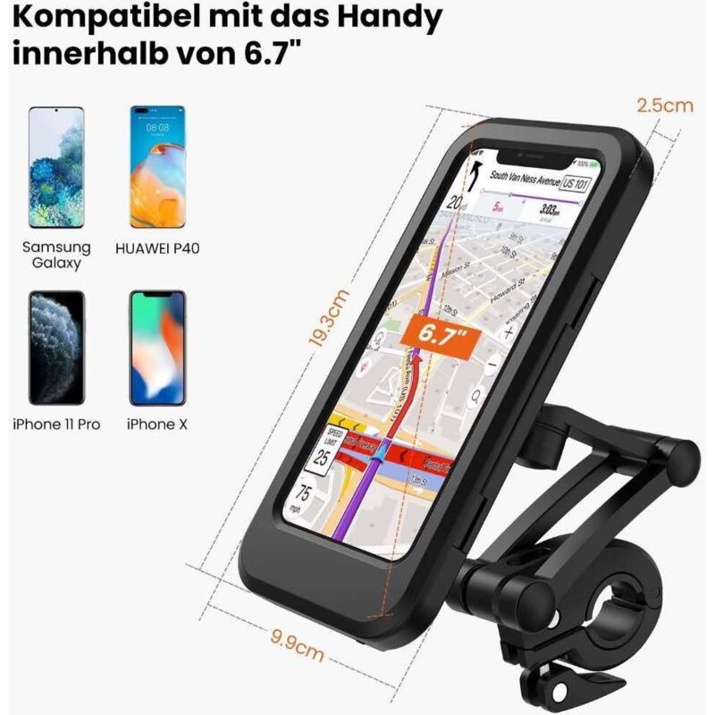Waterproof Anti Theft Motorcycle Phone Holder Bicycle Phone Mount for 5.5 to 6.7 Inch Phones, 1 inch