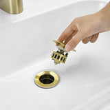 Gold Pop up Sink Drain Without Overflow, Drain Plug with Strainer Basket, Drain Waste for Bathroom Sink Brass - Side View