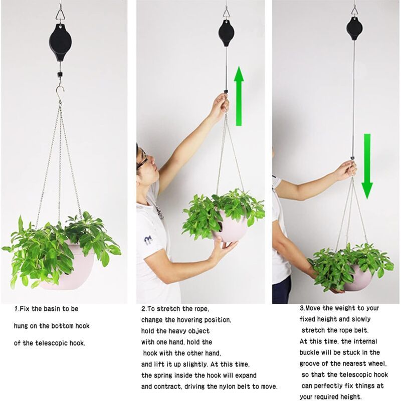 Hanging Basket Pulley, Plant Hook Pulley, Easy to Reach, Retractable Hanging Flower Hanging Basket for Garden Hanging Baskets, Pots, Bird Feeder, 2ft