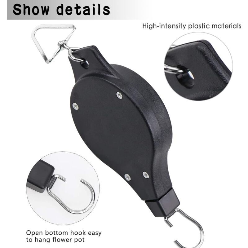 Hanging Basket Pulley, Plant Hook Pulley, Easy to Reach, Retractable Hanging Flower Hanging Basket for Garden Hanging Baskets, Pots, Bird Feeder, 2ft