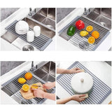 Sink Drainer Basket Roll Up Heat Resistant Dishwasher Shelf with 19 Tubes, Gray, 33 x 45 x 1cm
