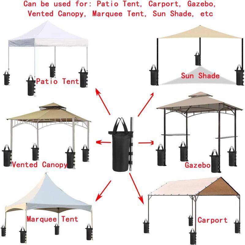 4 Pack Heavy Duty Weight Bags Double Stitched Leg Weights for Pop up Awning Tent Weighted Feet Sandbag Outdoor Bag Black, Round, Black, 15 x 49cm