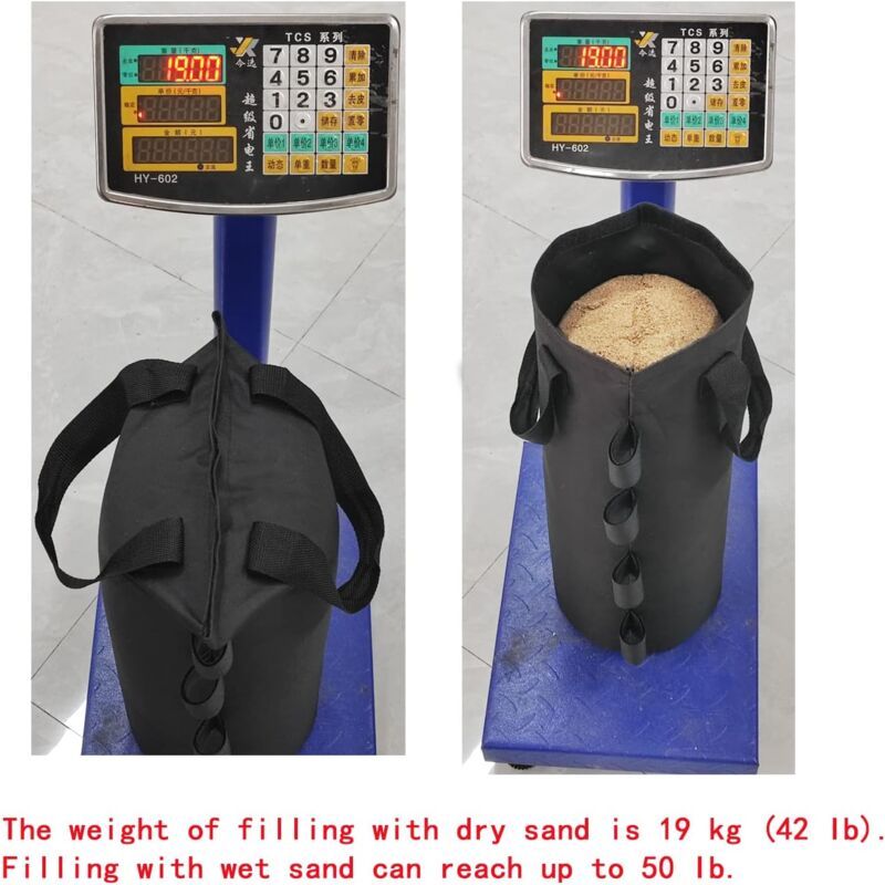 4 Pack Heavy Duty Weight Bags Double Stitched Leg Weights for Pop up Awning Tent Weighted Feet Sandbag Outdoor Bag Black, Round, Black, 15 x 49cm