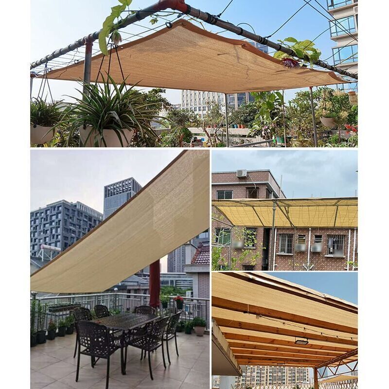 Rectangular Shade Net, Outdoor Lightweight Shade Cloth for Awning Pool Garage, Shade Cloth with Heavy Duty Grommets, Beige, 3 x 7m