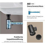 Brass Basin Drain, Keymark Universal Siphon with Extension Tube, 1 Adjustable Siphon Anti Odor Leak Proof, Matte Black, 0.25 x 32mm, 200mm - Top-Down View