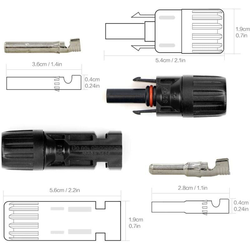 Solar Connector, mc4 Connector, PV Connector, Solar Photovoltaic Connector, Male Female Solar Panel Cable Connectors, Waterproof Seal, 4 Pairs