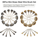 36 Pieces Brass Polishing Brush Metallic Set for Drill Tools Stainless Steel Wire Metal Drilling Rotary Brushes