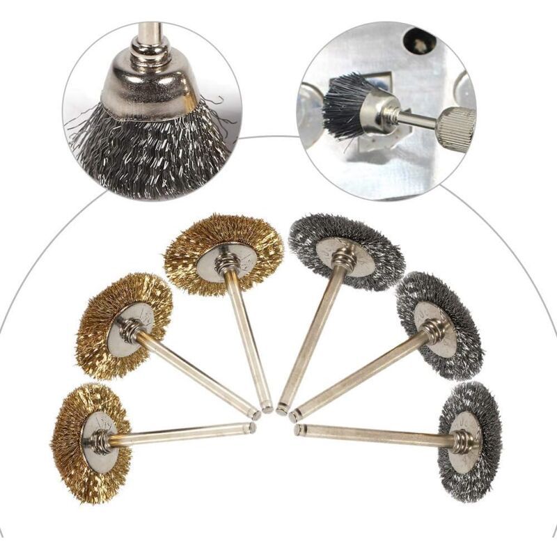 36 Pieces Brass Polishing Brush Metallic Set for Drill Tools Stainless Steel Wire Metal Drilling Rotary Brushes