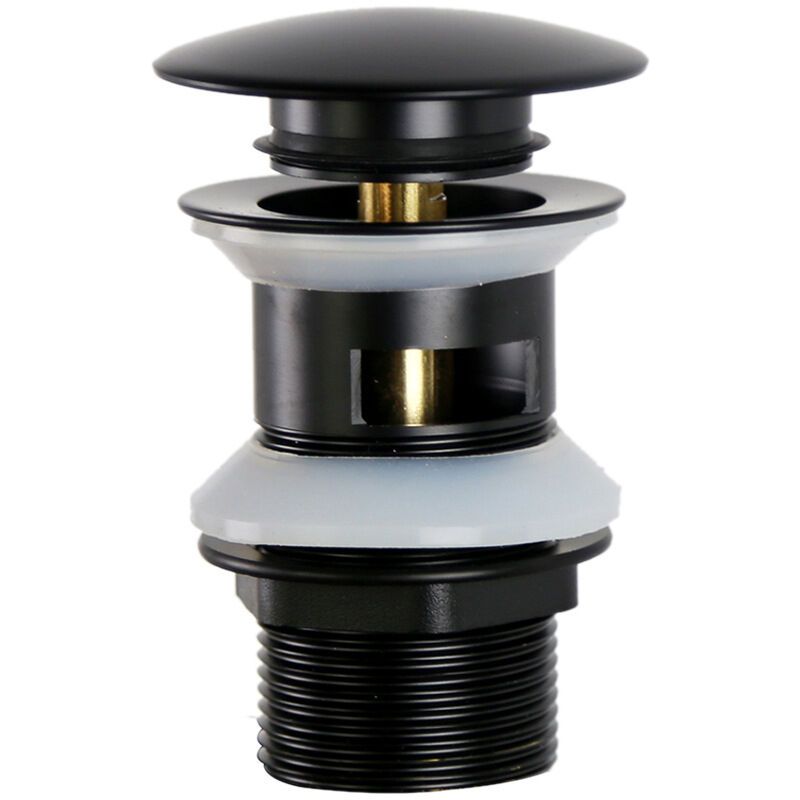 Universal G1 0.25 Brass Pop up Basin Drain Pop up Basin Drain with Overflow Click Clack System, Tool Free Installation, Matte Black