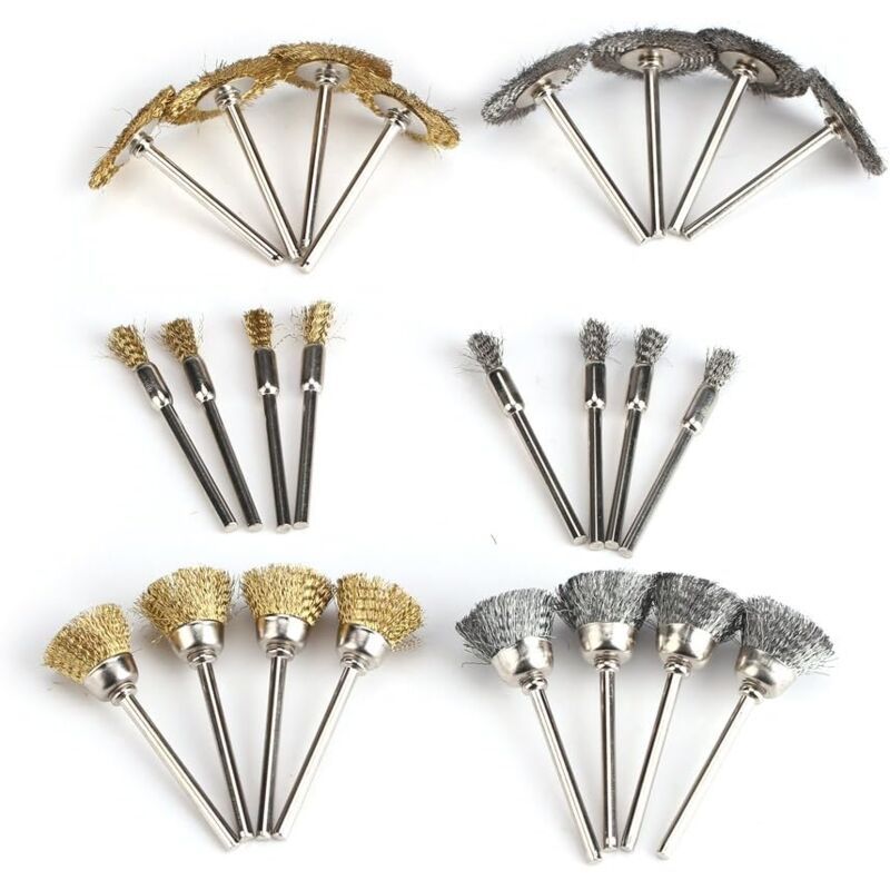 24 Pieces Wire Drill Brushes, Steel Brass Wheel and Cup Wire Polishing Brushes Complete Kit, Rotary Grinder Tools for Removing Rust Corrosion Paint