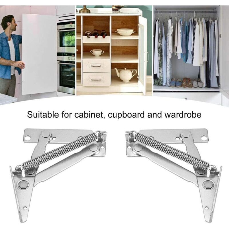 2 Pieces 90 Degree Closet Door Spring Hinge, Carbon Steel Lift up Spring Hinge for Supporting Furniture Doors
