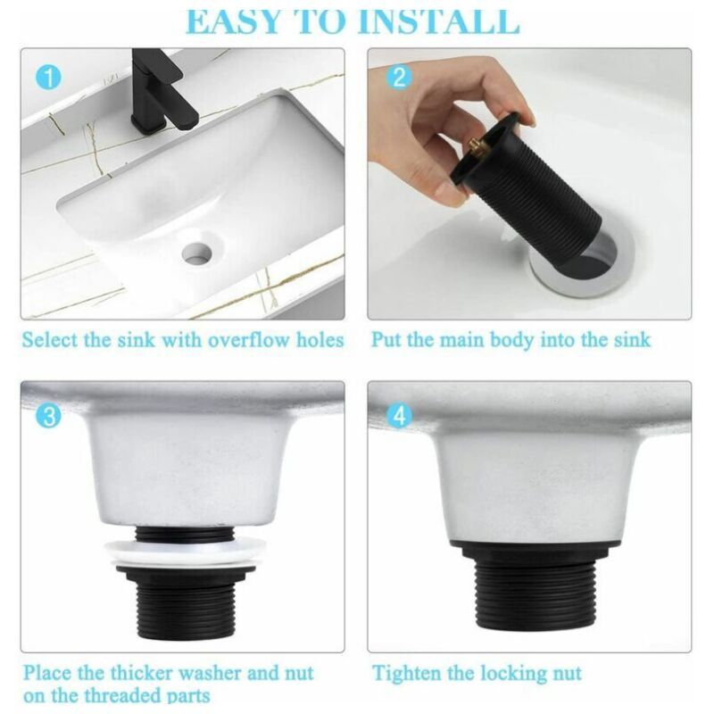 Pop up Drain, Pop up Drain Without Overflow, Universal Pop up Sink Drain, Sink Drain, Black Drain for Sink and Sink