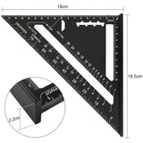 Metric System Metal Aluminum Ruler Square Ruler Guide Protractor Angle 45 90 Degrees Carpenter Tools Tracing Tool Wood Carpentry Guide, 180 mm - Front View