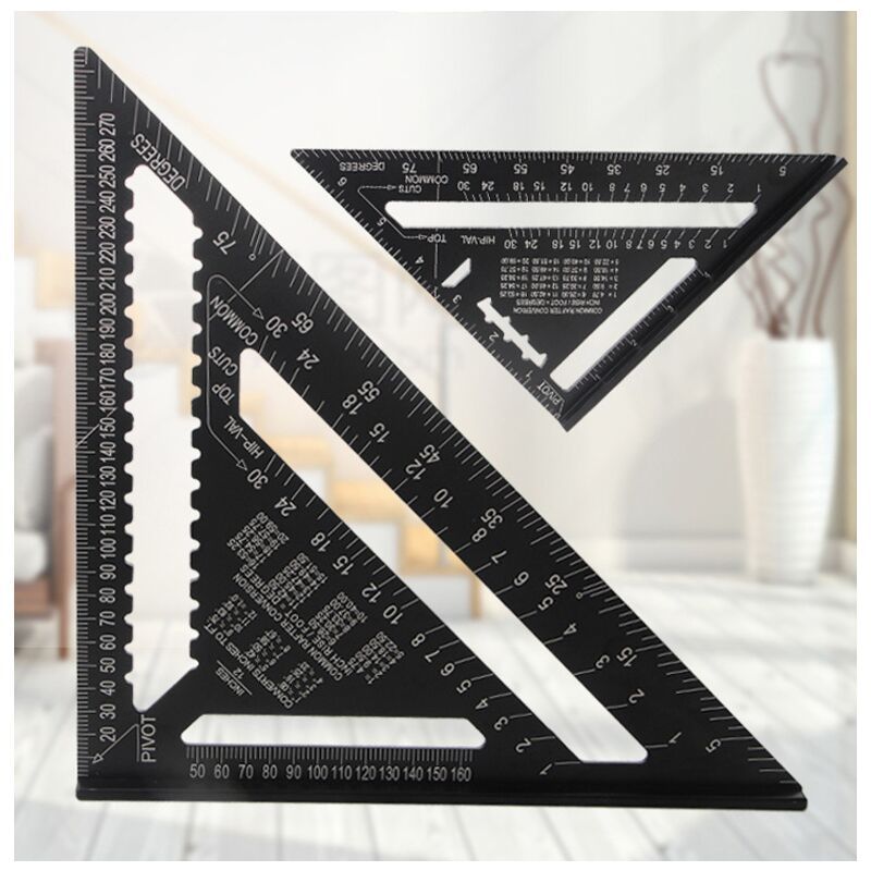 Metric System Metal Aluminum Ruler Square Ruler Guide Protractor Angle 45 90 Degrees Carpenter Tools Tracing Tool Wood Carpentry Guide, 180 mm