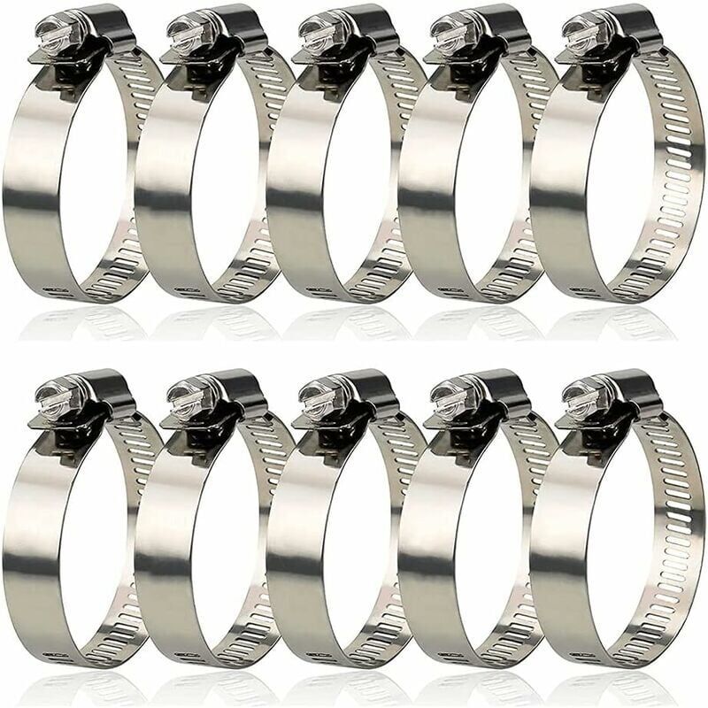 10 Pieces Hose Clamp, Adjustable Hose Clamp 27, 304 Stainless Steel Hose Clamp, 51 mm