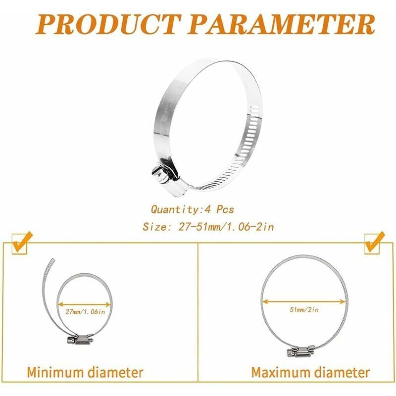 10 Pieces Hose Clamp, Adjustable Hose Clamp 27, 304 Stainless Steel Hose Clamp, 51 mm