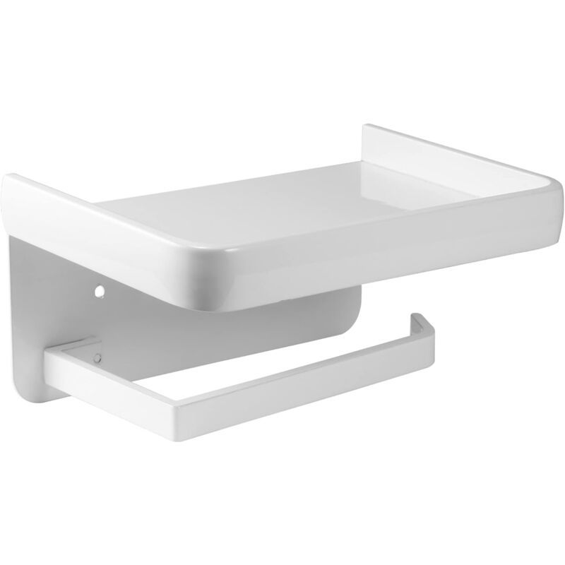 Wall Mounted Toilet Paper Holder with Aluminum Storage Shelf for Bathroom and Kitchen, White