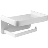 Wall Mounted Toilet Paper Holder with Aluminum Storage Shelf for Bathroom and Kitchen, White