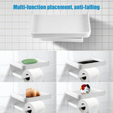 Wall Mounted Toilet Paper Holder with Aluminum Storage Shelf for Bathroom and Kitchen, White