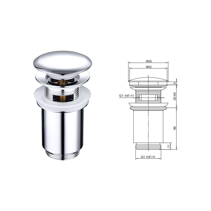 Metal Basin Pop up Drain, Slotted Bathroom Sink Drain Stopper, Chrome, Small, Silver