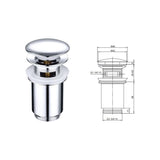 Metal Basin Pop up Drain, Slotted Bathroom Sink Drain Stopper, Chrome, Small, Silver