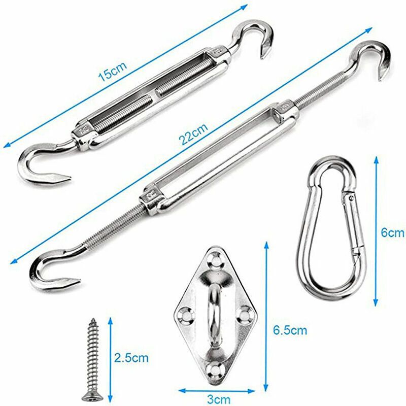 Shade Sail Fixing Kit, Stainless Steel Sun Shade Sail Fixing Kit for Triangle and Square, Rectangle, Sun Shade Sail Fixing Accessories M6