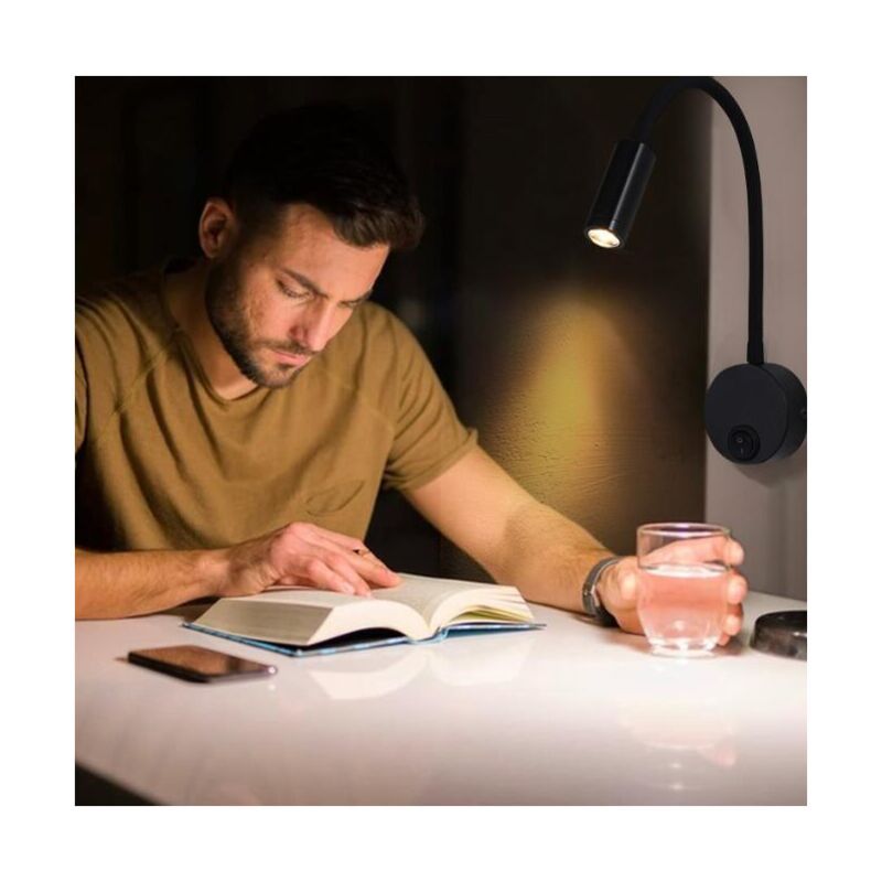 2 Pieces Black Wall Reading Lamp 3W, Flexible Adjustable Neck Wall Lamp Aluminum Desk Lamp, Bedside Lamp with Switch LED Eye Care