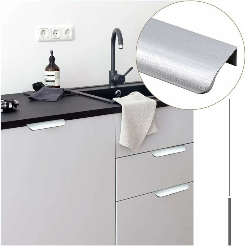 10 Pack Brushed Nickel Kitchen Pulls Invisible Pulls Kitchen Pulls Stainless Steel Kitchen Pulls, Center to Center, 128mm