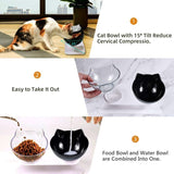 Double Cat Bowl, Cat Bowl, 15 Tilt Double Raised Cat Bowl, Double Bowl Pet Feeder with Raised Stand for Cats and Small Dogs