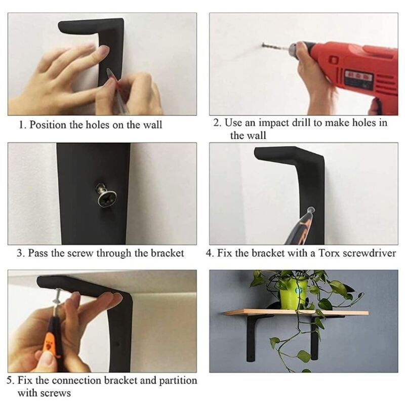 2 Pieces Bracket for L shaped Shelf, Black, 150 x 125mm