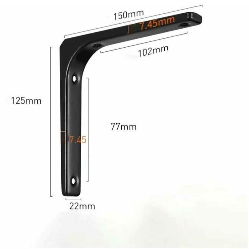 2 Pieces Bracket for L shaped Shelf, Black, 150 x 125mm