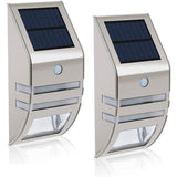 2 Pack LED Solar Outdoor Wall Lights with Motion Sensor Stainless Steel Waterproof, 90 Degree Wide Angle